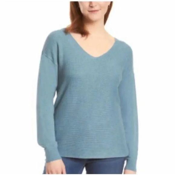 Ella Moss Ladies' Ribbed V-Neck Sweater Blue - Picture 1 of 6